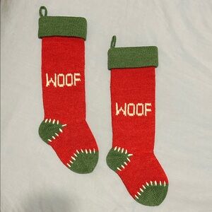 Set of 2 Red and Green Dog Christmas Stockings